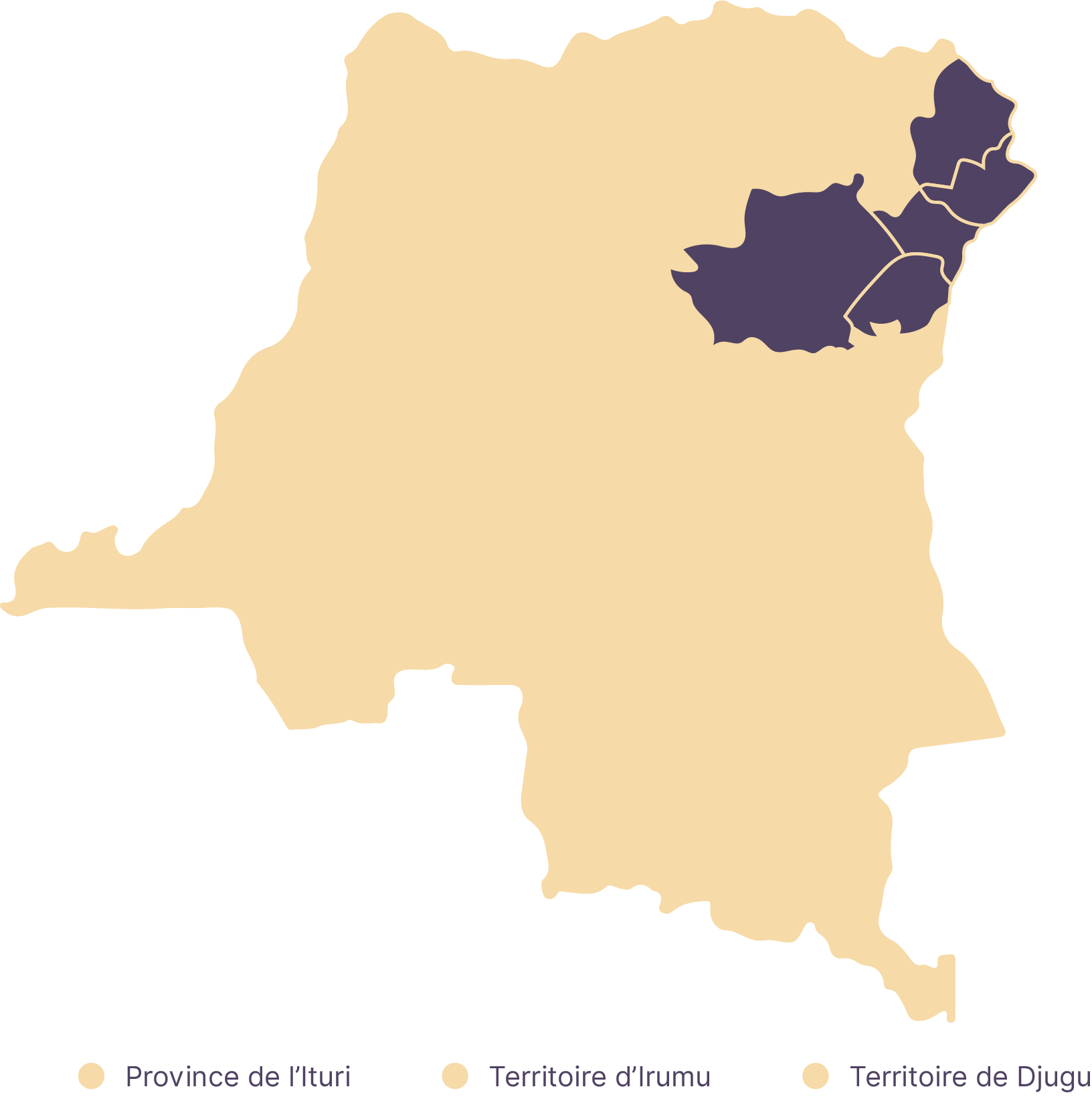 Image carte RDC avec Province de l’Ituri Territoire d’Irumu Territoire de Djugu